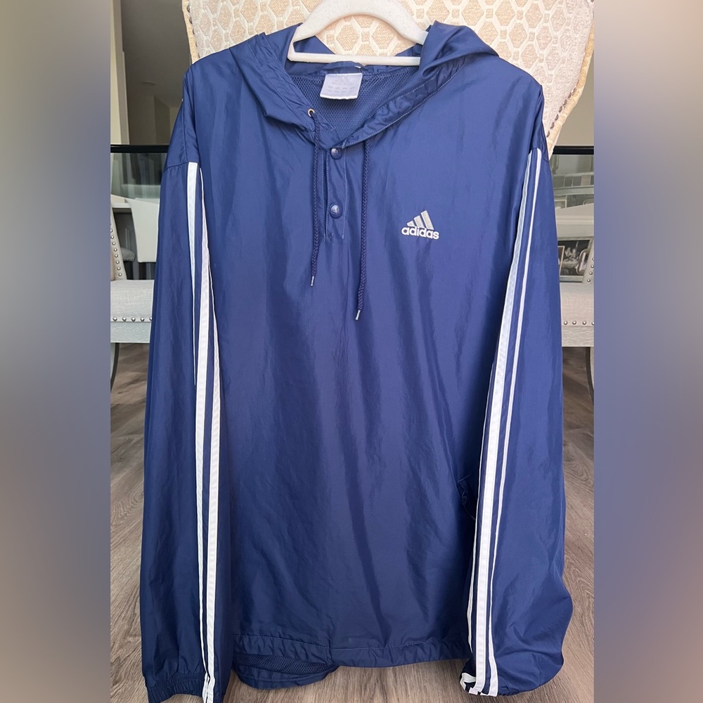 Adidas Adult Hoodie Windbreaker Vented Jacket Blue Large